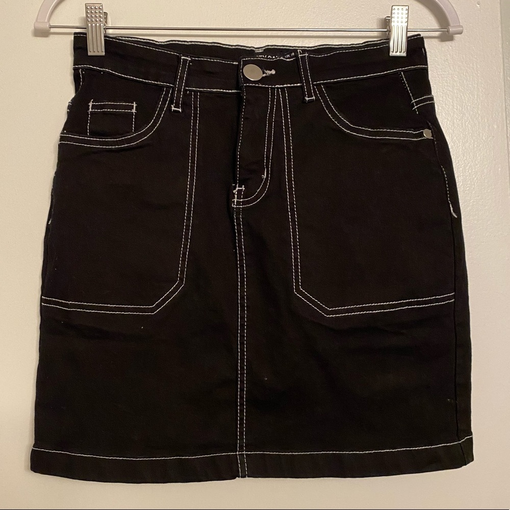 Black jean skirt with white trim - size M
